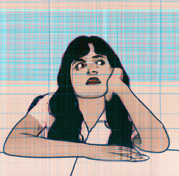 Drawing of a student bored sitting at a table