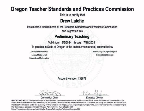 Oregon Teaching License; Advanced Mathematics